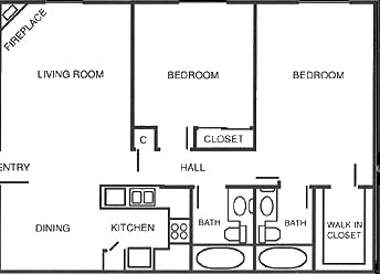 2BR/2BA - 2 Bed Split