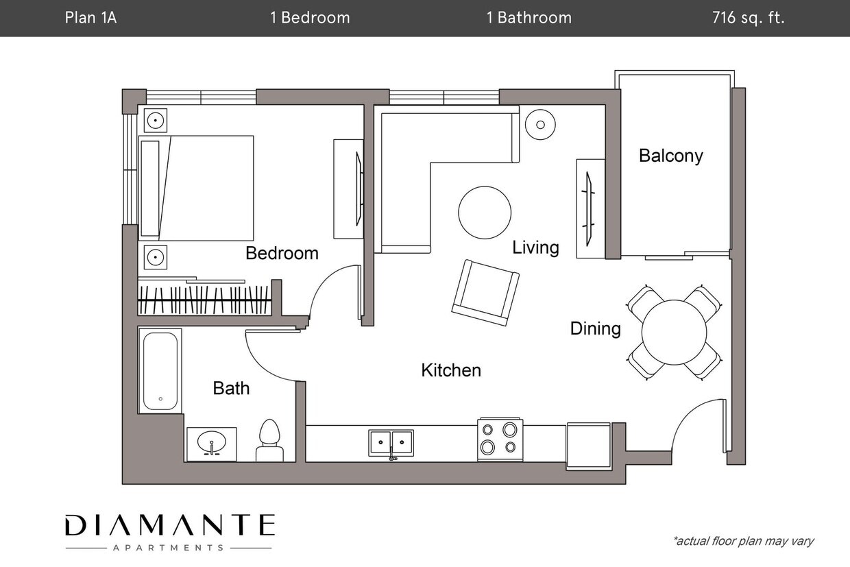 Floor Plan - Plan 1A - 1 Bedroom, 1 Bath