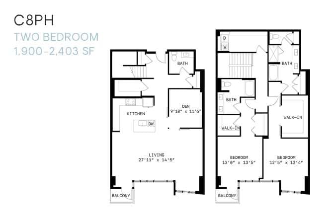 Floor Plan - Two Bedroom Den Penthouse C8ph
