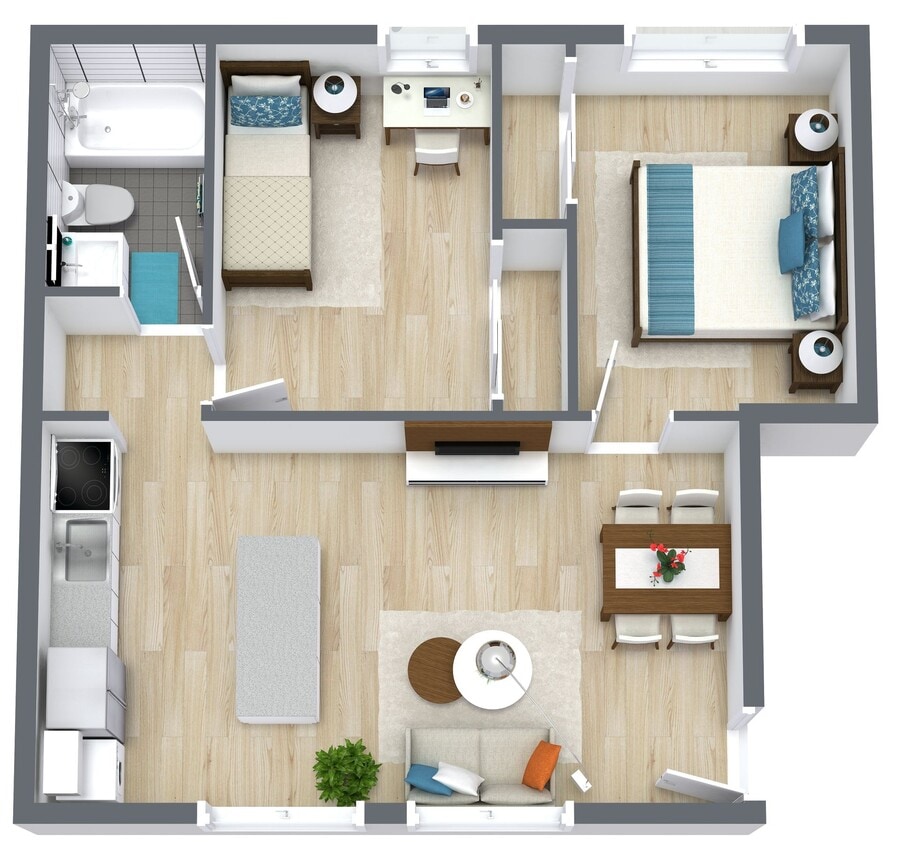 Floor Plan - 2 Bed | 1 Bath | B | Downstairs