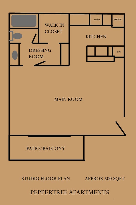 STUDIO, 1 BA -500SF - Floorplan - Studio