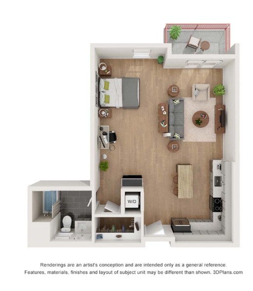 Floor Plan - 1 Bed 1 Bath - 804 sqft
