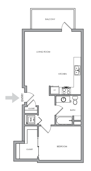 One-Bedroom, One-Bathroom 2D Floor Plans - 1X1 E - 1X1 E
