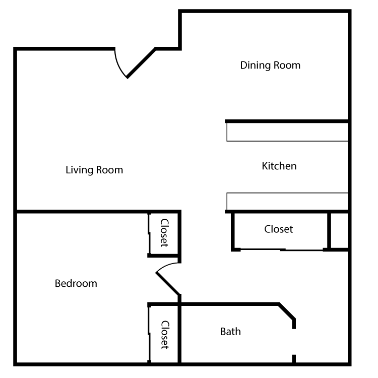 One Bed One Bath Floor Plan 1A - Norte Large 1BR - (1x1E) "1A"