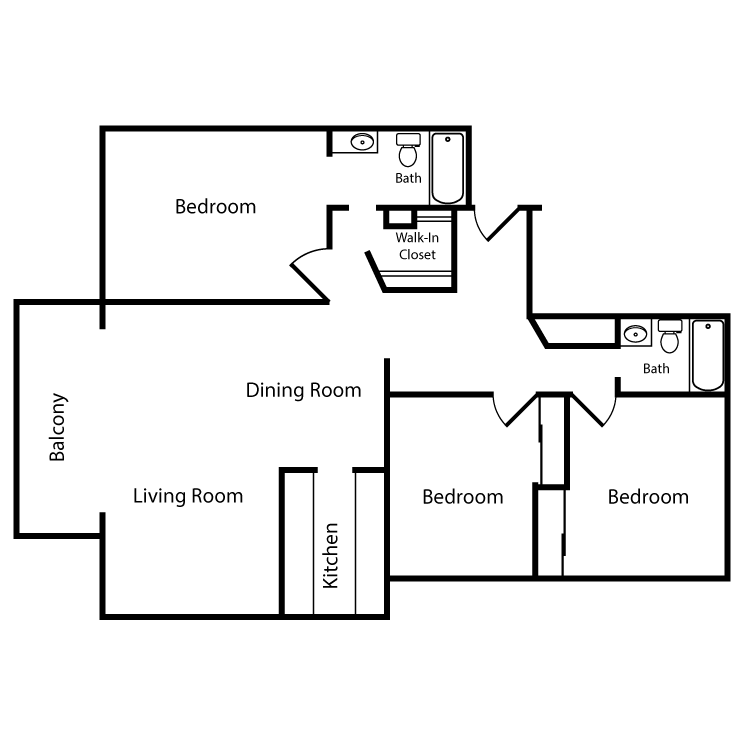 Three Bed Two Bath Floor Plan B - Hermosa B - 3X2 - (3BR)