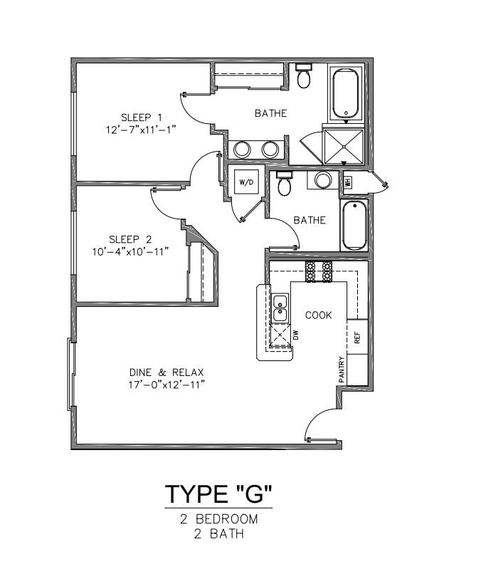 Floor Plan - Unit Type: F | 2 Bedroom | 2 Bathroom