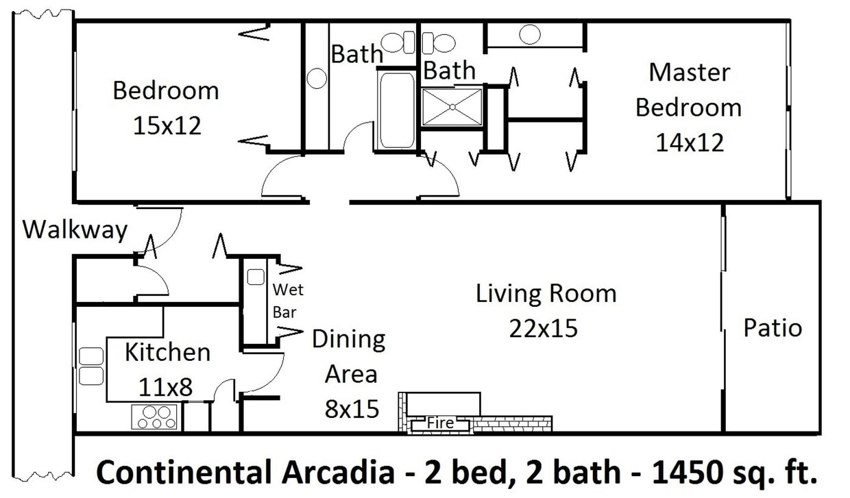 Floor Plan - 2 Bedrooom 2 Bath with LVP, Granite, Fridge