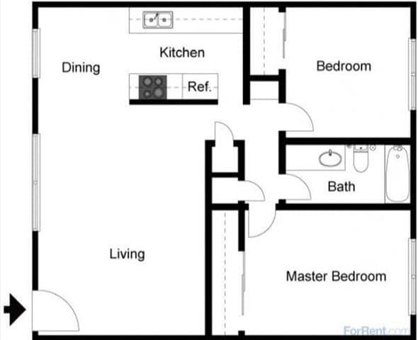 Floor Plan - 2 Bedroom 1 Bath