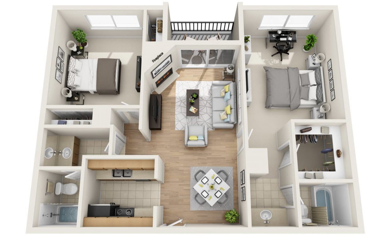 Floor Plan - 2 Bed 2 Bath B
