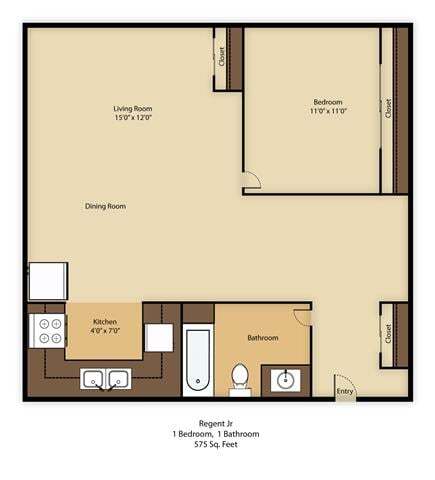 Floor Plan - 1 Bed 1Bath