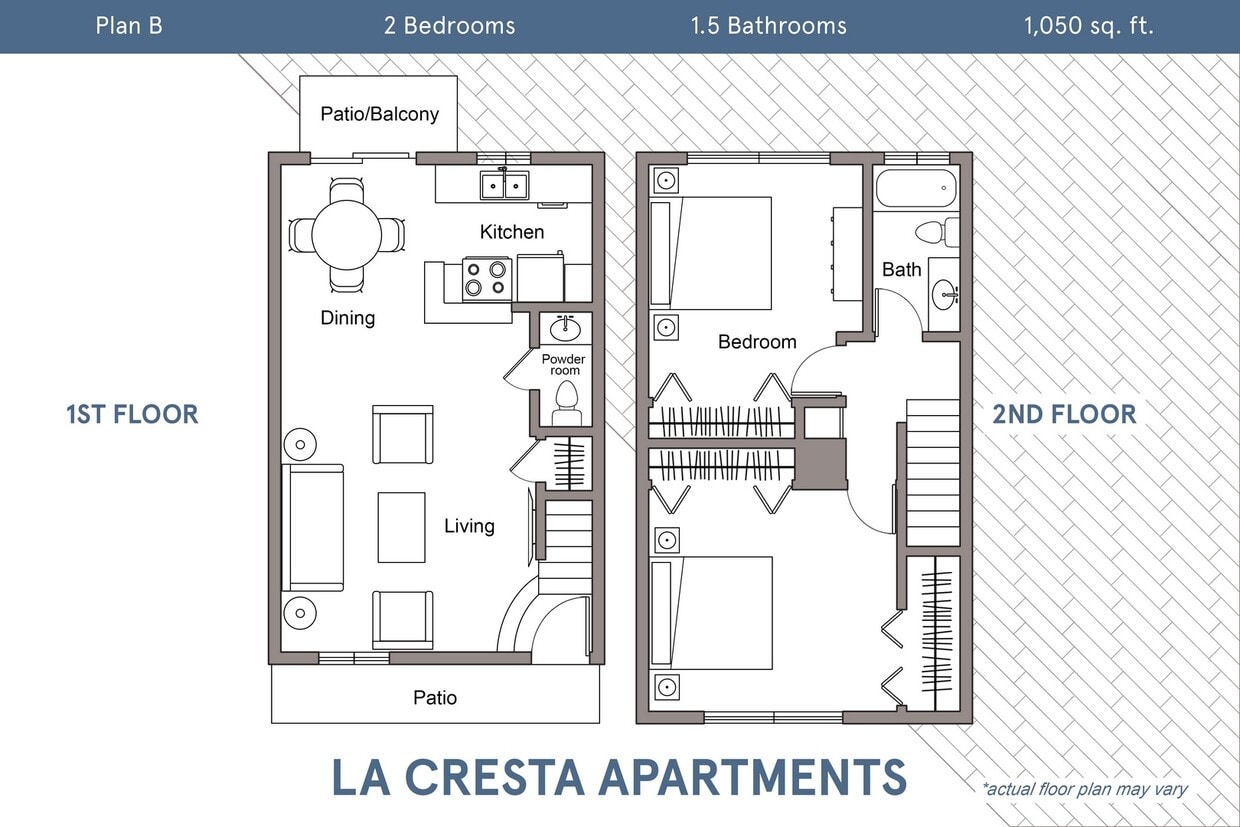 Floor Plan - Plan B - 2 Bedroom, 1.5 Bath