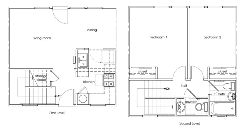 2BR, 1.5BA - 762 SF - 2 x 1.5