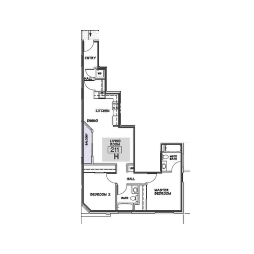 Floor Plan - H - 2 Bed 2 Bath