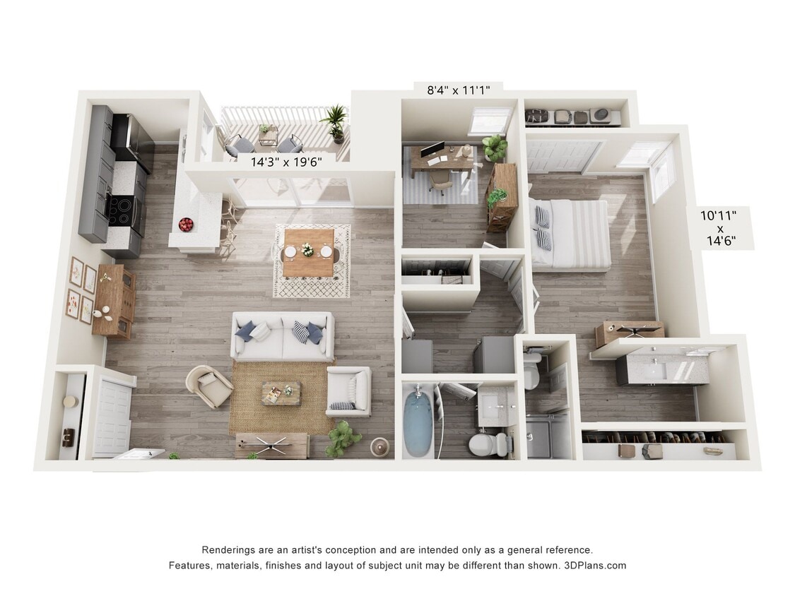 Floor Plan - 1 Bedroom with Den - Estate