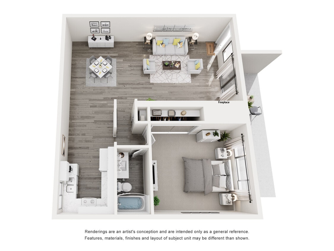 Floor Plan - 1BD, 1BTH E