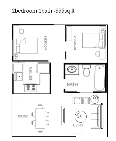 Floor Plan - 2 bedroom 1 bath