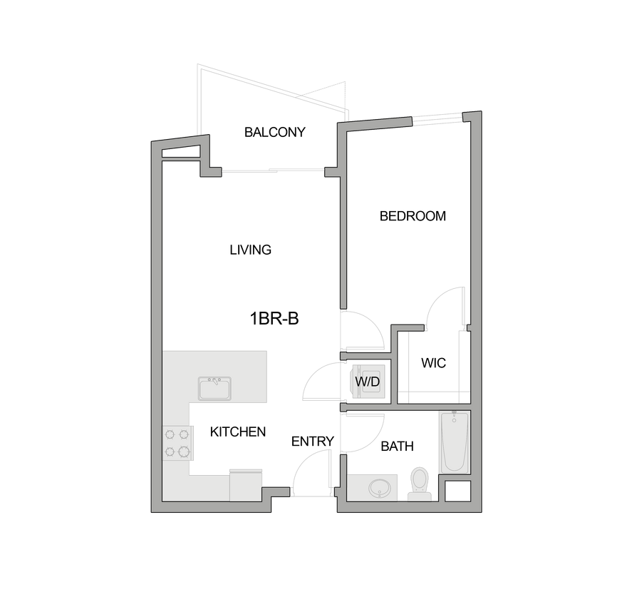 2D Floor Plan Rendering of a One-Bedroom Apartment - 1br-b