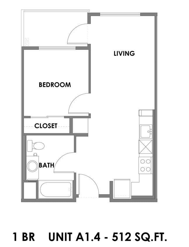 Floor Plan - 1 Bed 1 Bath - 512 sqft