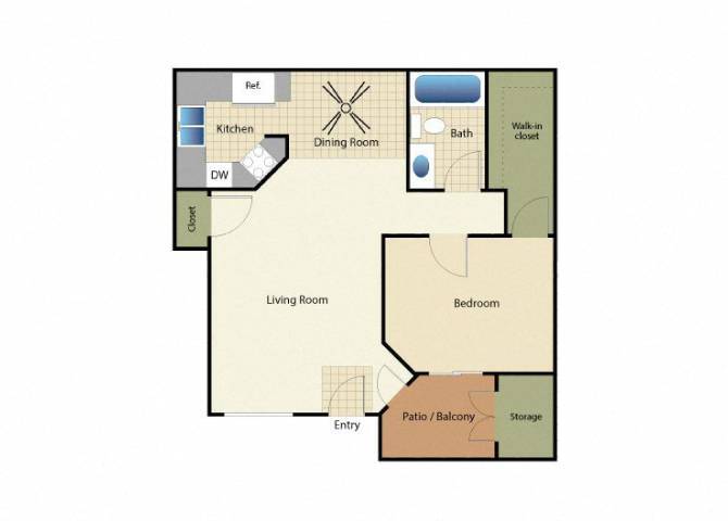 Floor Plan - 1 Bedroom 1 Bath - 11A