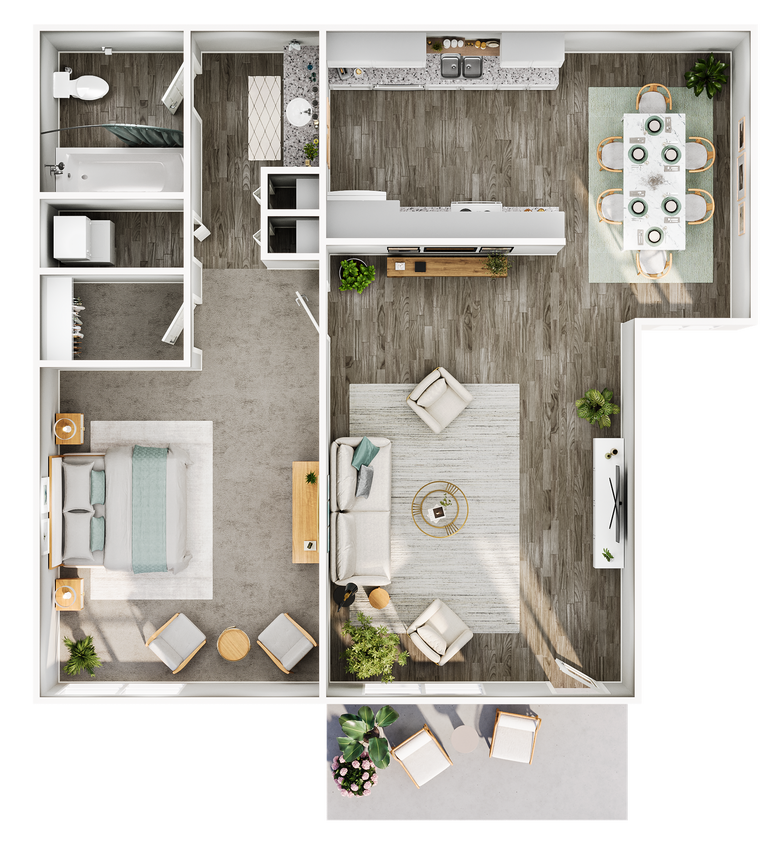Floor Plan - 1 Bed, 1 Bath (696 Sq. Ft.)