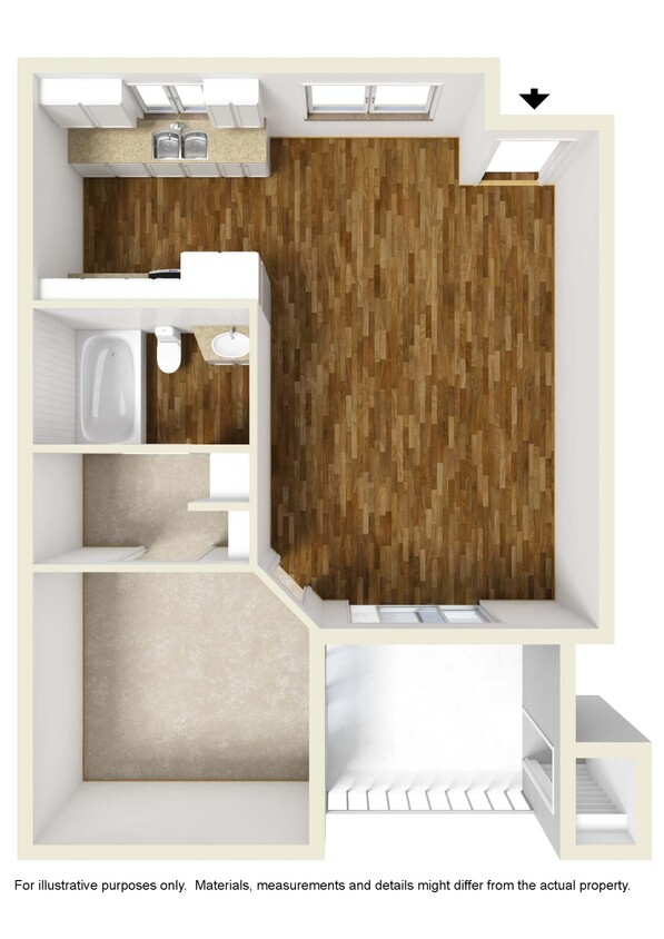 Floor Plan - 1 Bedroom, 1 Bathroom Plan C