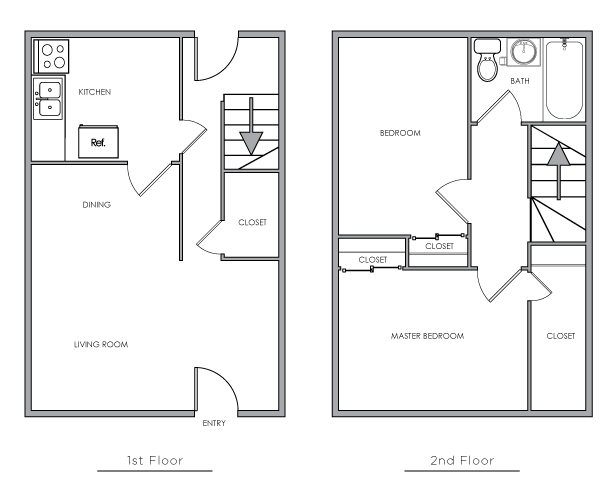 Two Bed Two Bath Townhome - 2x1.5 Townhome with W/D Hook ups