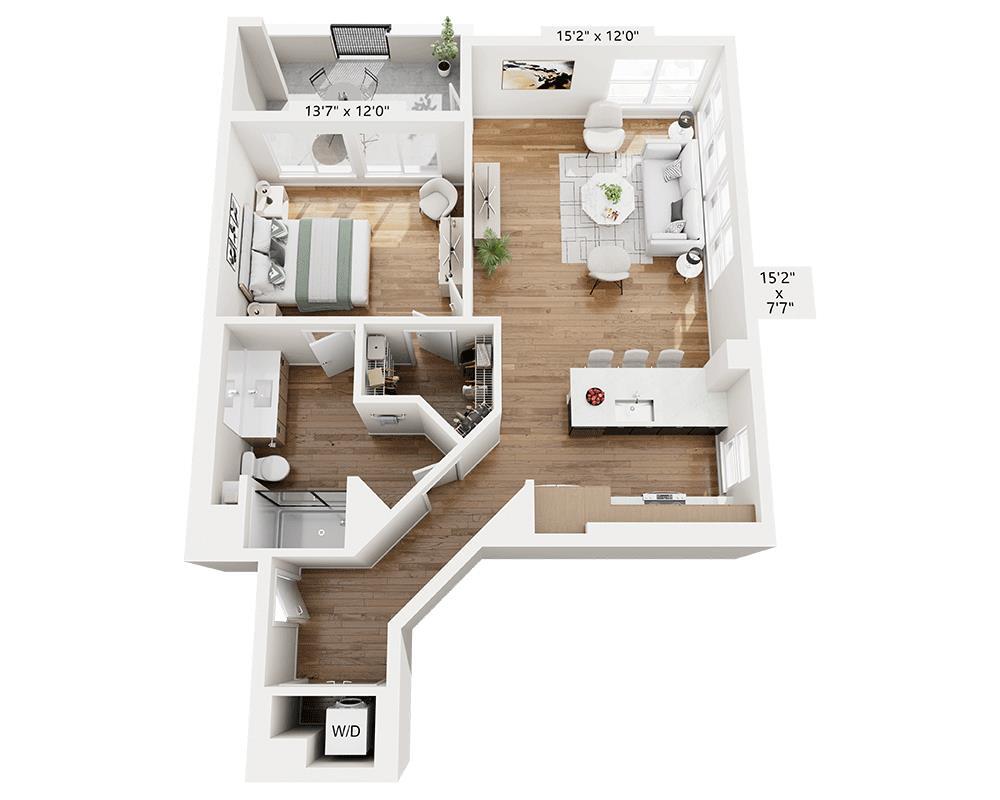 Floor Plan - One Bedroom - A1E
