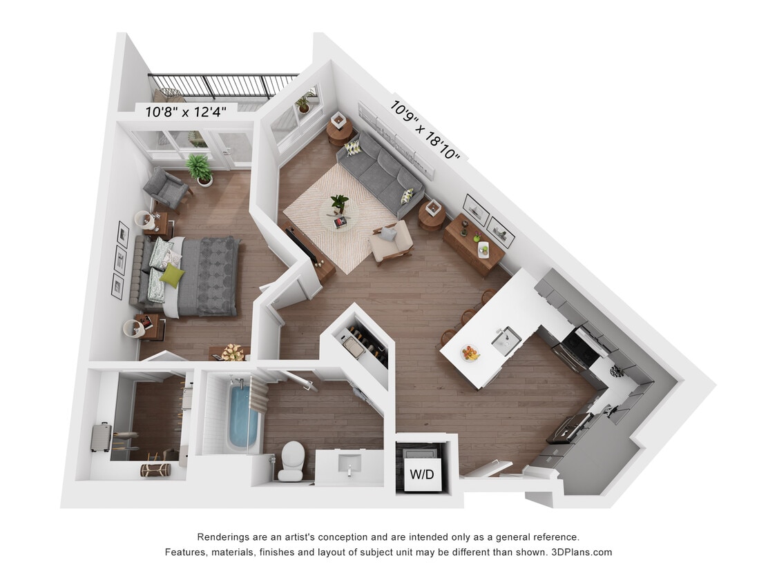Floor Plan - 1 Bedroom, 1 Bath