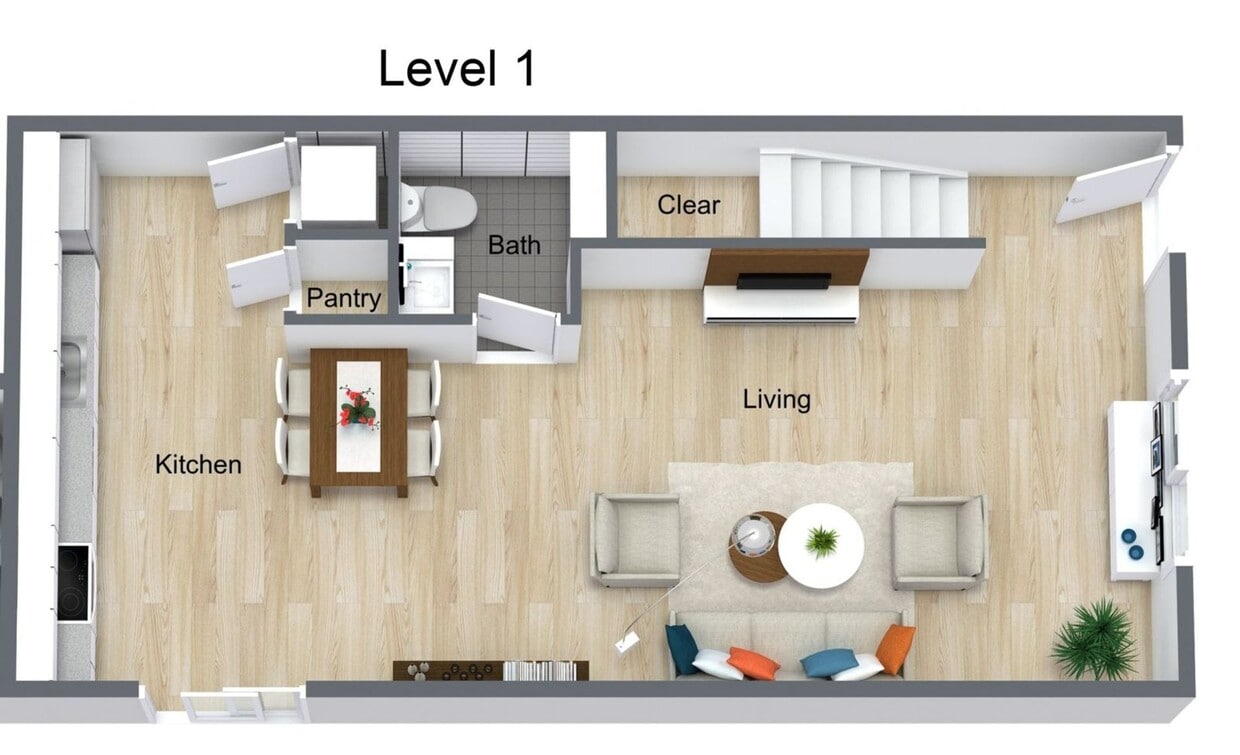 Floor Plan - 2 Bed 1.5 Bath Townhome | D