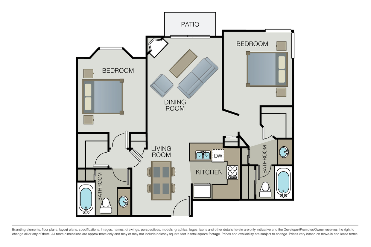 Floor Plan - 2 Bed 2 Baths - Cochran Terrace
