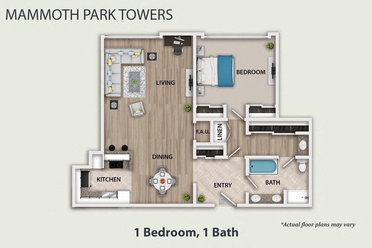 Floor Plan - 1 Bedroom, 1 Bath