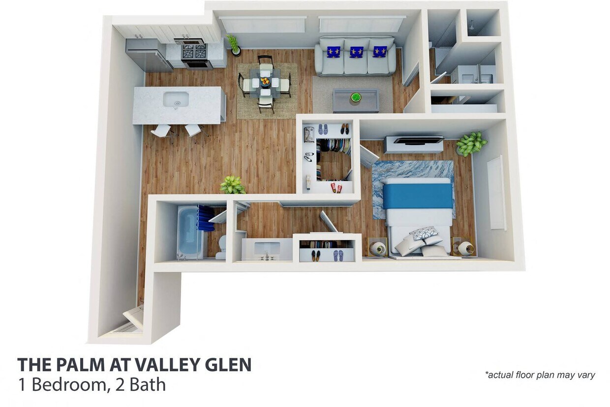 Floor Plan - 1 Bedroom, 2 Bath