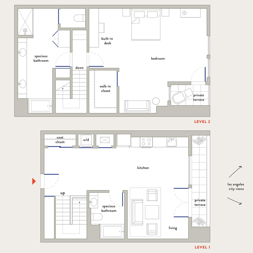 1 Bedroom, 2 Bath Townhome Layout - 1T20