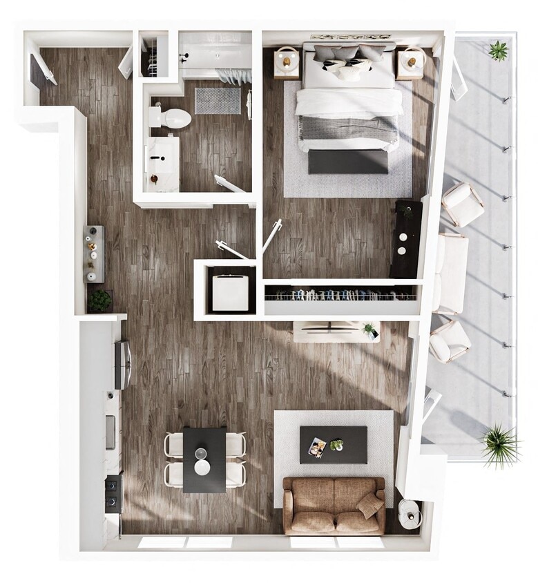Floor Plan - 1 Bedroom | 1 Bath | Plan A14