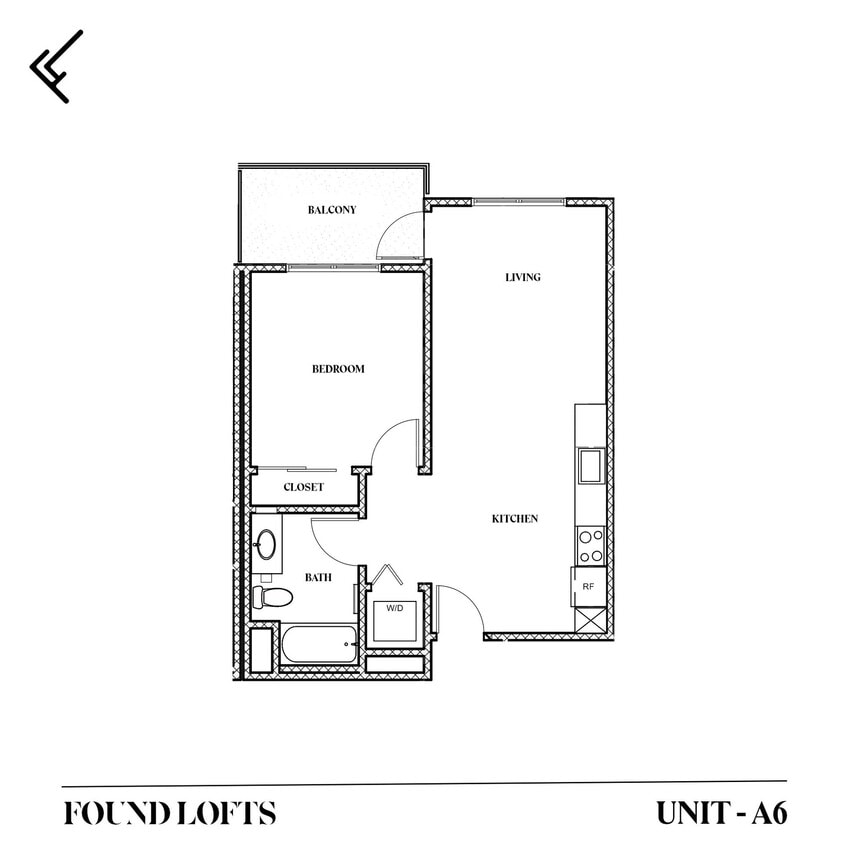 Floor Plan - 1 Bed 1 Bath (A6-Standard)