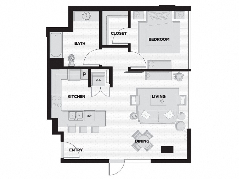 Floor Plan - 1 Bed - 1 Bath F3