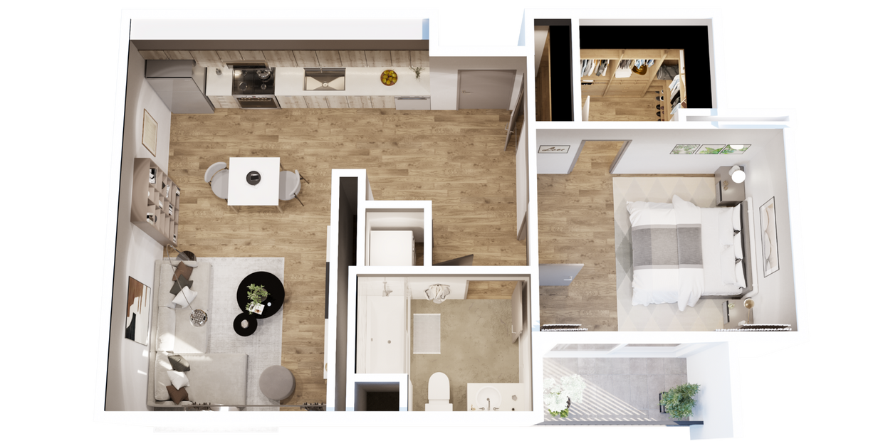Floor Plan - 1 BD, 1 BTH B1