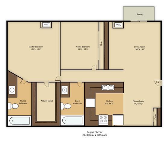Floor Plan - 2 Bed 2 Bath