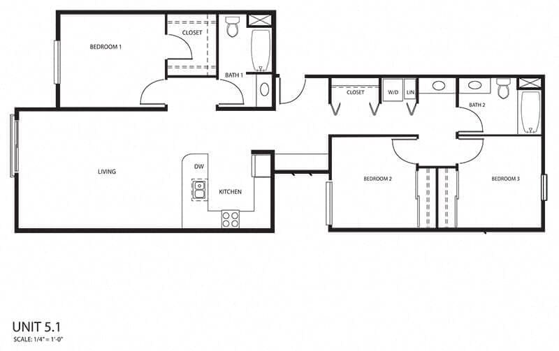 Floor Plan - Renovated - 1244 Sq Ft. 