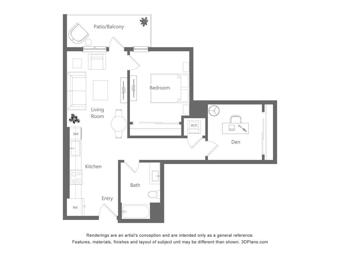 Floor Plan - One Bedroom + Den