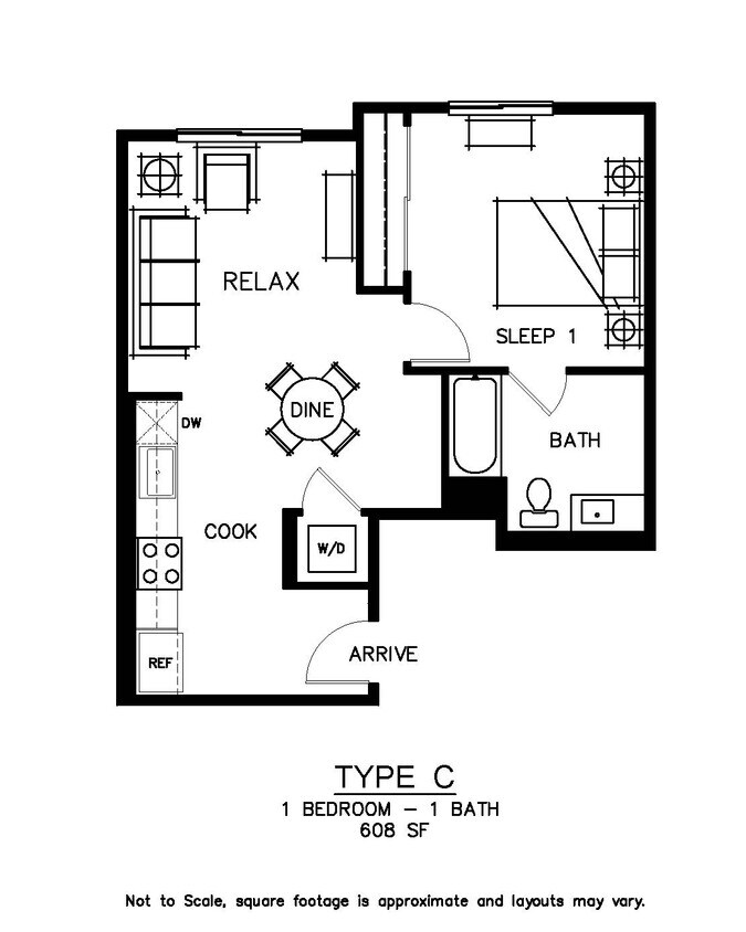 Floor Plan - Unit Type: C | 1 Bed | 1 Bath