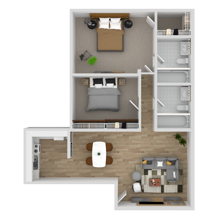 2-Bedroom 2-Bathroom - 2X2