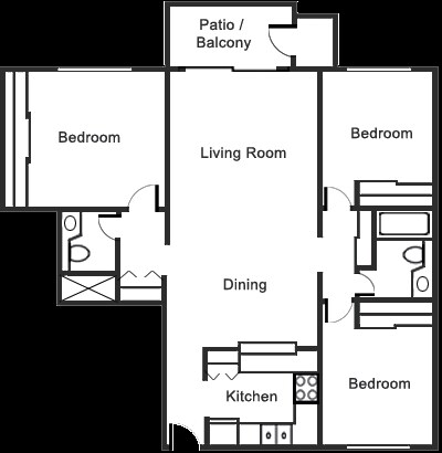 3 Bedroom 2 Bath - Plan D-3 Bedroom 2 Bath