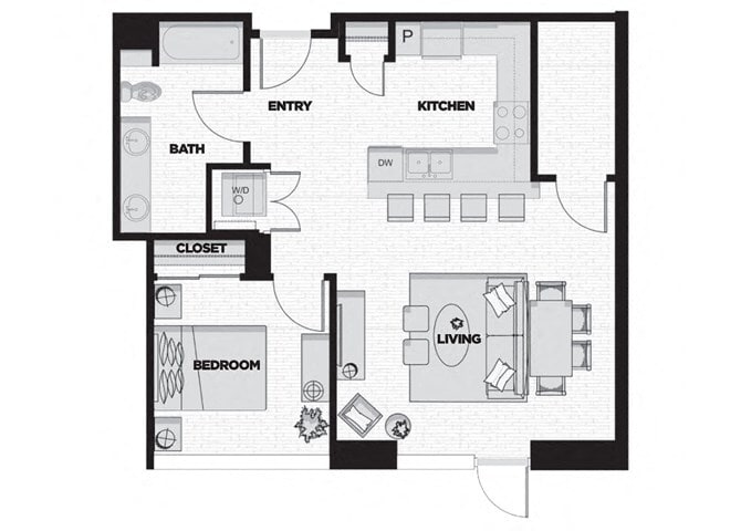 Floor Plan - 1 Bed - 1 Bath D4