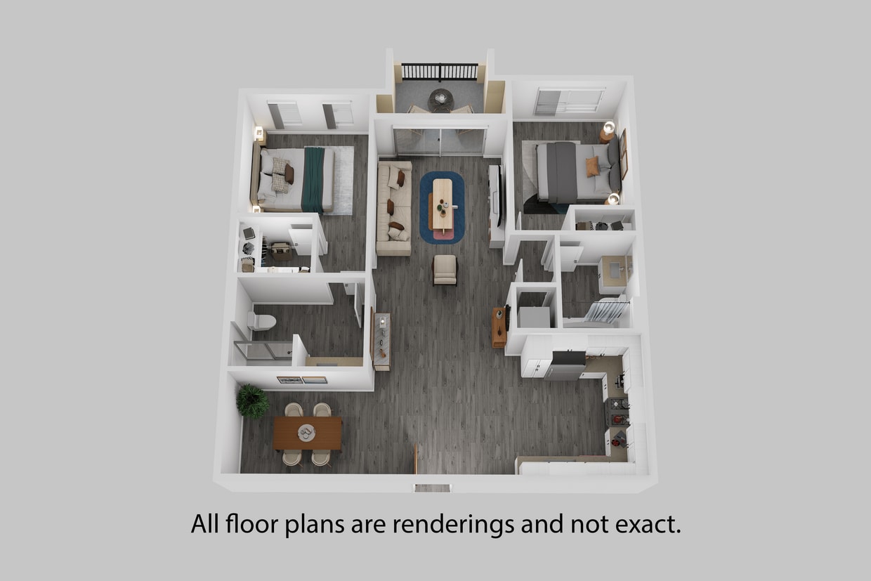 Floor Plan - Two Bedroom + Two Bathroom 1260 sf
