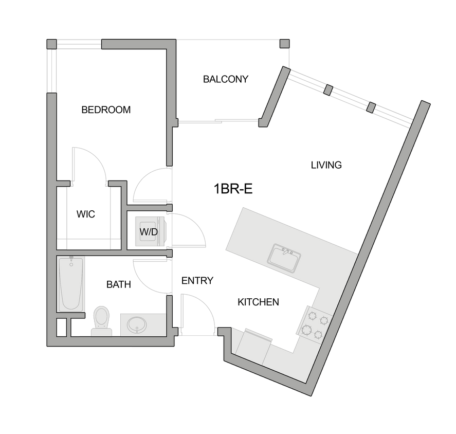 2D Floor Plan Rendering of a One-Bedroom Apartment - 1br-e