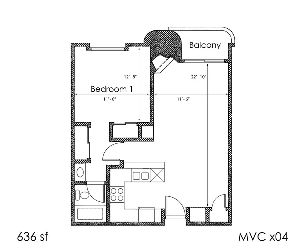 Floor Plan - 1BR 1BA - FLOOR PLAN B - 1400 MIDVALE