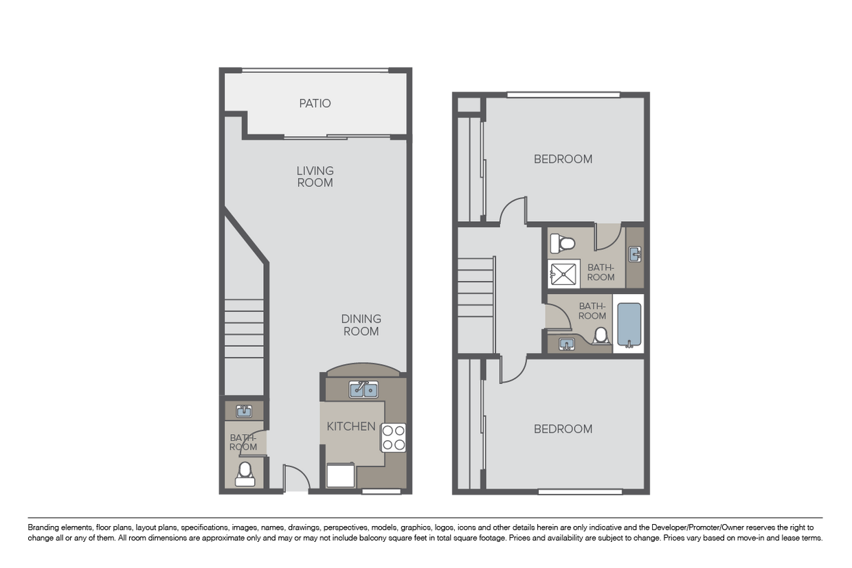 Floor Plan - 2 Bed 2.5 Bath Townhome