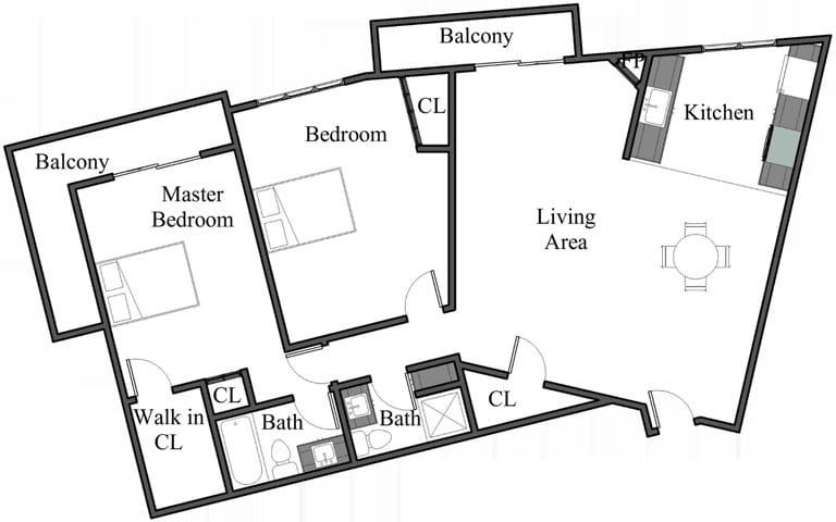 Floor Plan - 2BR 2BA - FLOOR PLAN D - 972 HILGARD