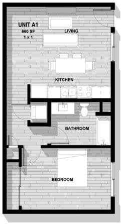 Floor Plan - One Bedroom, One Bath 